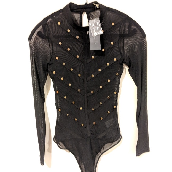 TOP CHIC Tops - Black stretchy sheer bodysuit  top for women